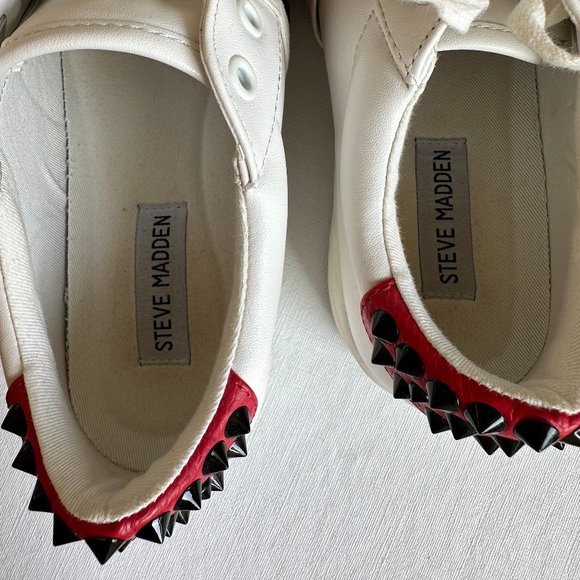 Steve Madden White Platform Sneakers w/ Red & Black Stripe Detail/Studs Size 6 - Picture 7 of 9